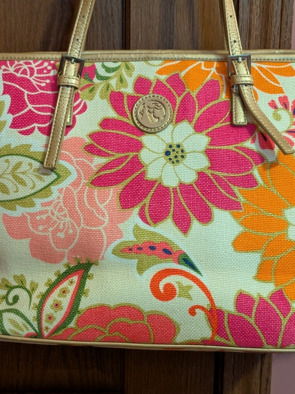Spartina 449 Floral Canvas Tote & Matching Wallet in Pink, Orange & Cream